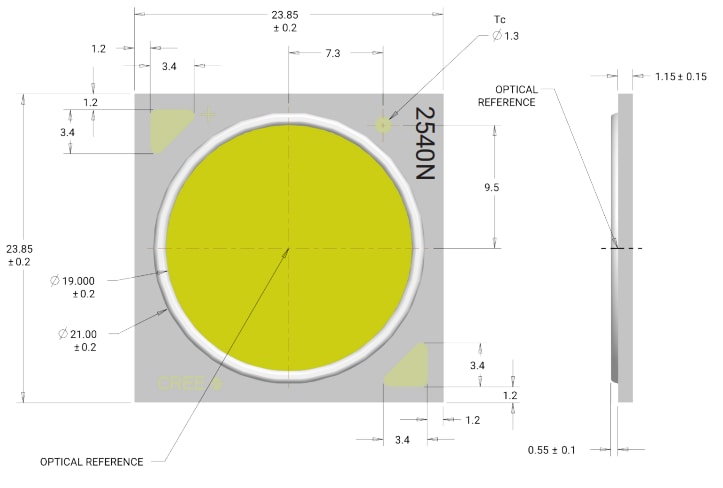 Mechanical Drawing - Cree LED XLamp® CXA2540 LED Arrays